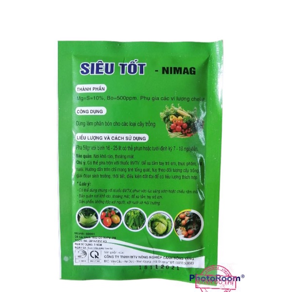 Phân bón rau màu Siêu tốt - Nimag Siêu dưỡng lá, dày lá, mập mầm, chồi to, nở ngọn gói 50 gram