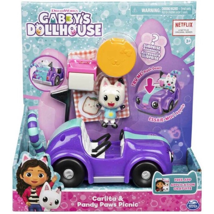 Đồ chơi Gabby Dollhouse: Bộ chú mèo và xe đi picnic có thể cử động mắt và đuôi