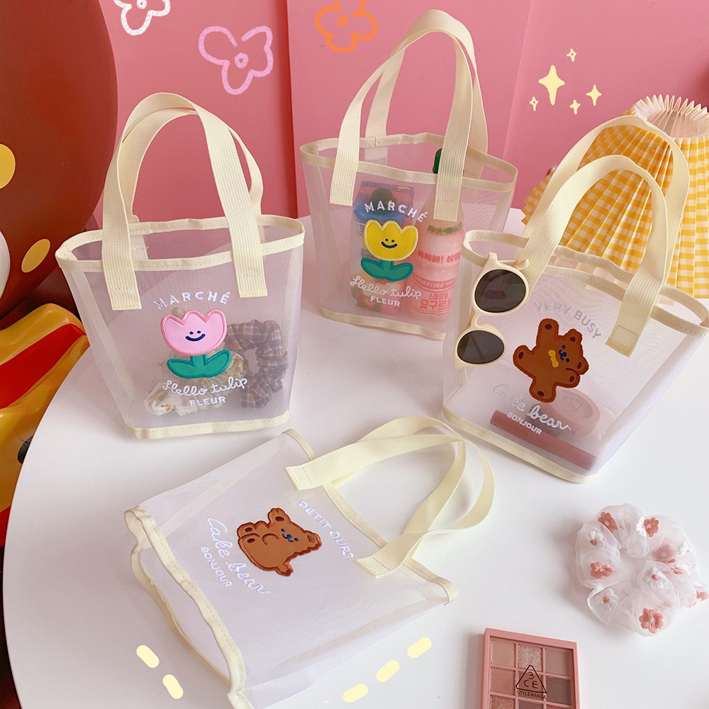 Túi Tote Xách Tay Mini Lưới Mesh Cake Bear Cute