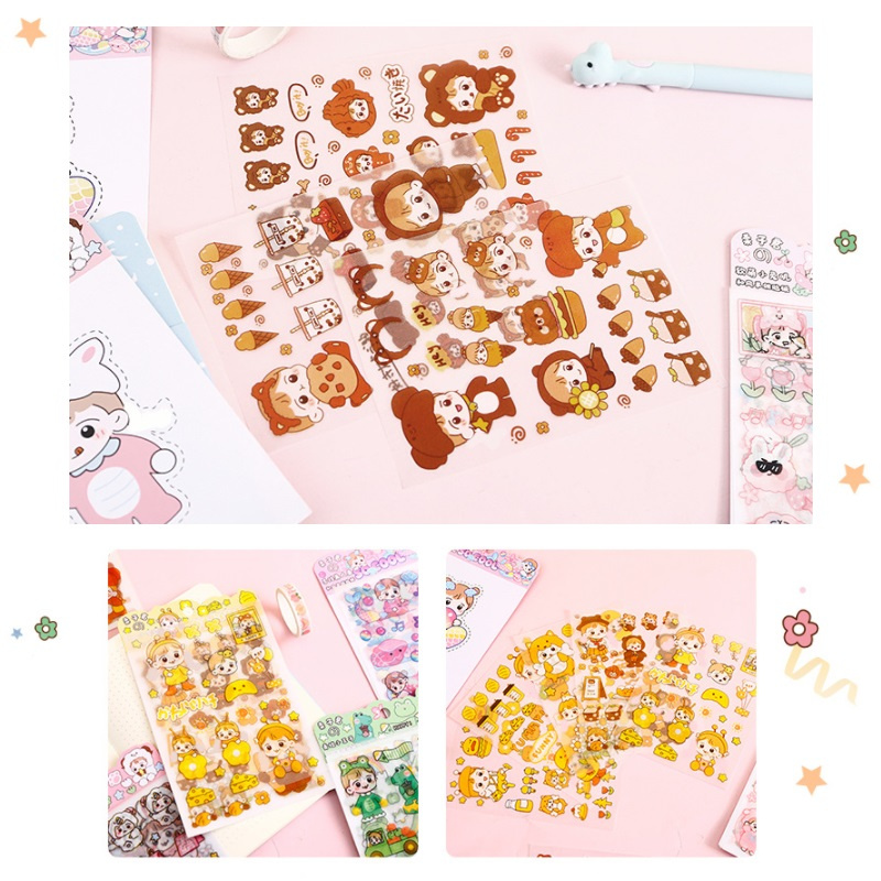 Miếng dán họa tiết cô gái dễ thương bằng PET nhám tự trang trí thủ công