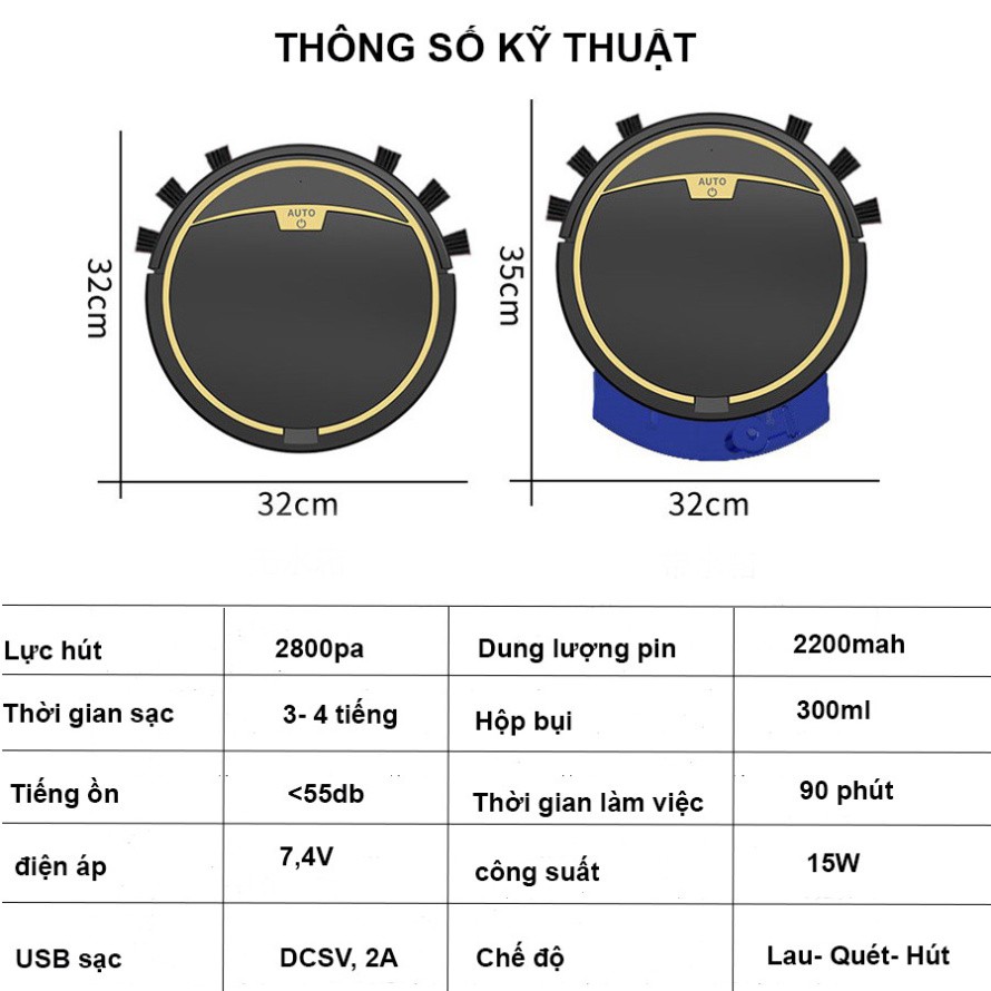 Hút Bụi Lau Nhà Thông Minh RS300 - Điều Khiển Từ Xa, Lực Hút Mạnh 2800pa, Lập Trình Đường Đi. Bảo Hành 12T