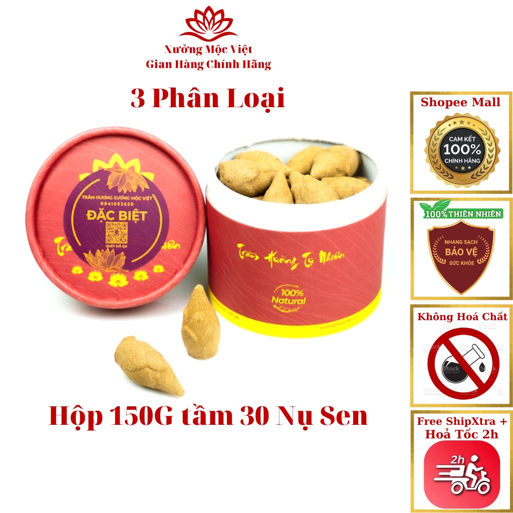 Nhang Nụ Trầm Hương Tự Nhiên 150G - Trầm Nguyên Chất Xưởng Mộc Việt ( 30 Nụ Sen )