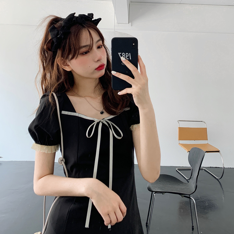 Đầm SUXI ngắn tay lưng cao phong cách Pháp thời trang mùa hè dành cho nữ