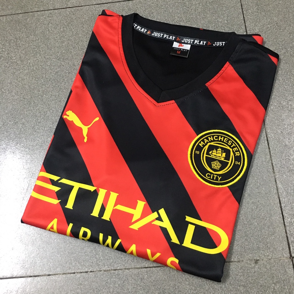 Bộ quần áo bóng đá Man City sọc đen đỏ sân khách JP 2023 FLG