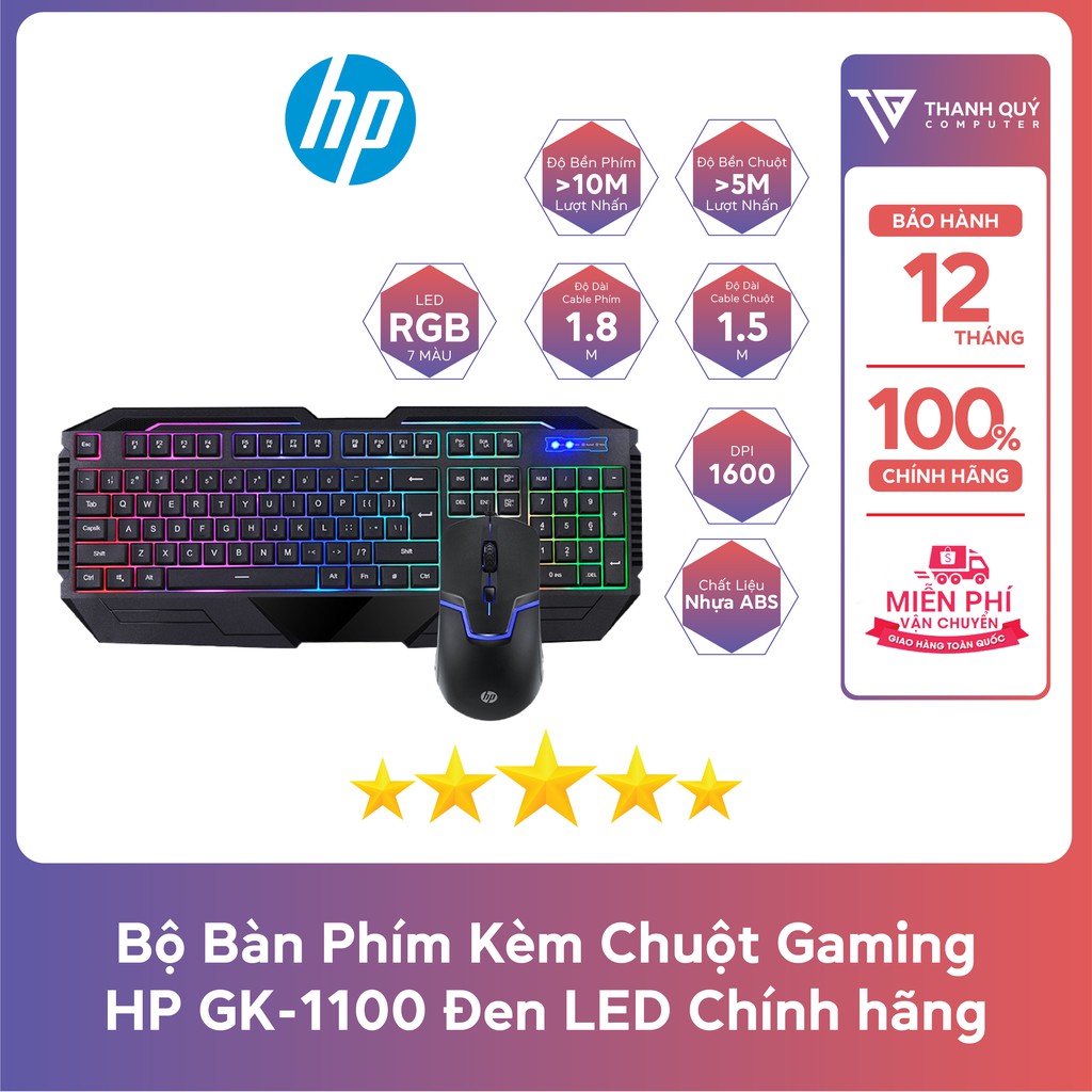 Bộ Bàn Phím Kèm Chuột Gaming HP GK-1100 Đen LED 7 Màu - Chính Hãng - Bảo Hành 12 Tháng