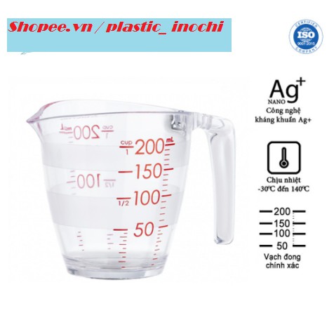 Cốc đong chia vạch Yoko 500ml, 200ml chịu lực tốt và chịu nhiệt, nhựa SAN nguyên sinh không chứa BPA