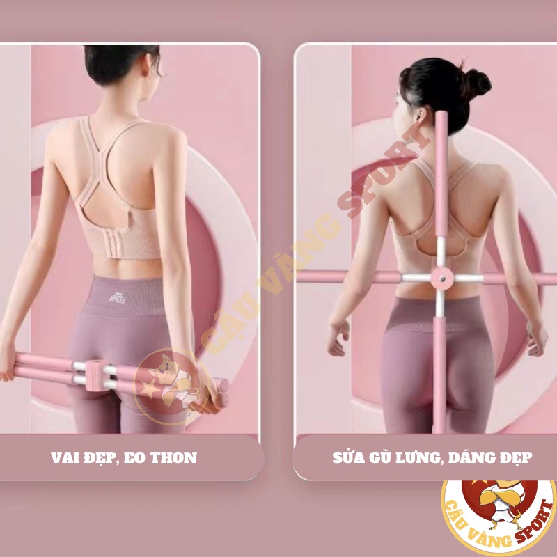 Gậy tập thẳng lưng, thanh gậy tập yoga chống gù lưng, mở vai hình chữ thập Cậu Vàng Sport