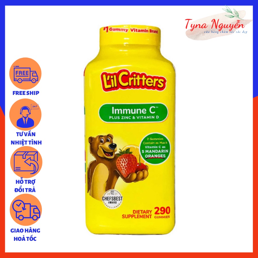Kẹo Dẻo Bổ Sung Vitamin C Và Tăng Sức Đề Kháng L’il Critters Immune C 290 viên