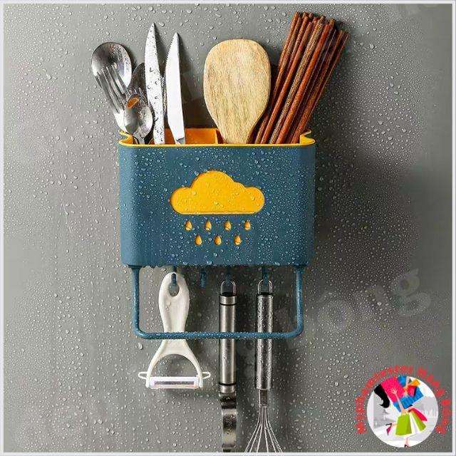 Hộp ống đựng đũa thìa nhà bếp hình đám mây có móc treo dán treo tường đa năng