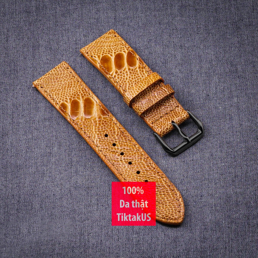 HCM]Dây đồng hồ nam da đà điểu thật khóa thép đen TiktakUs - Nhiều màu, Đủ size 18mm - 19mm - 20mm - 21mm - 22mm