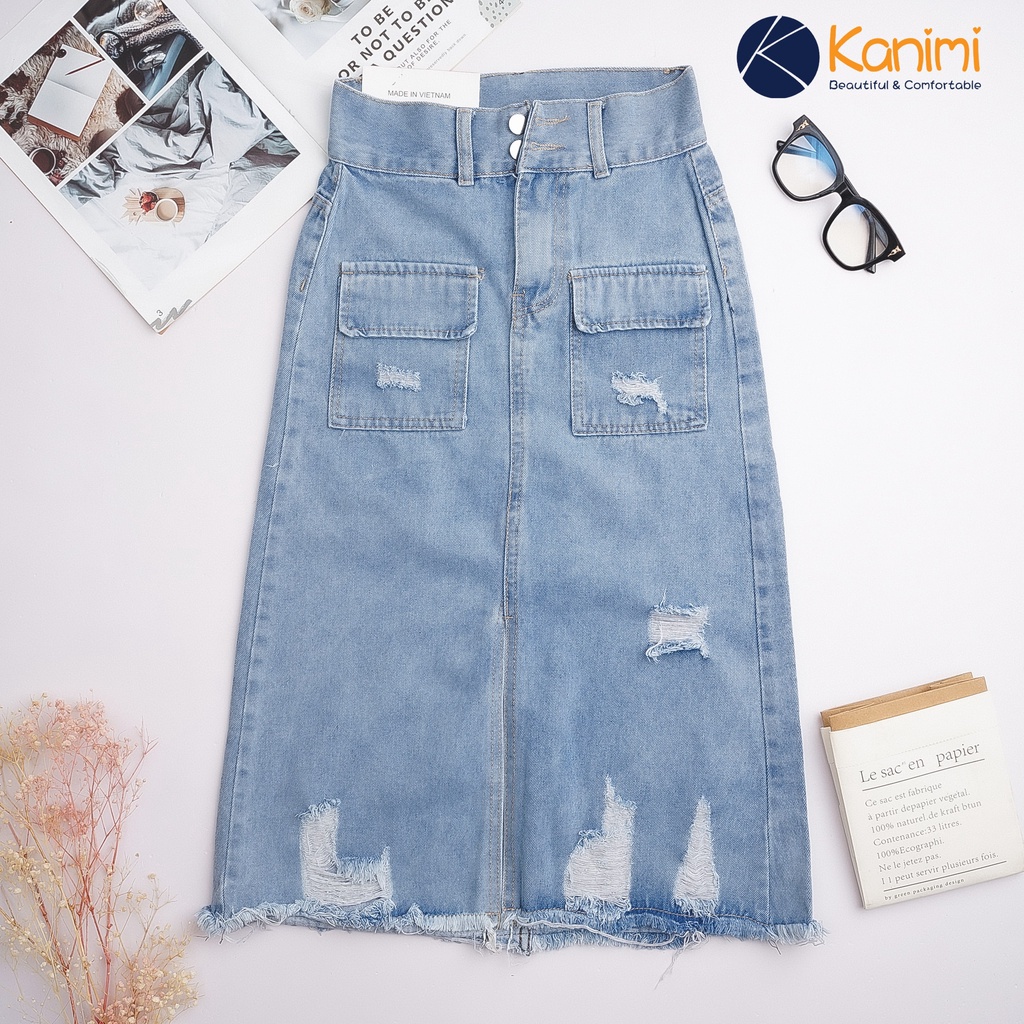 Chân váy jeans dáng dài mài rách siêu đẹp (có ảnh, video thật) Kanimi | BigBuy360 - bigbuy360.vn