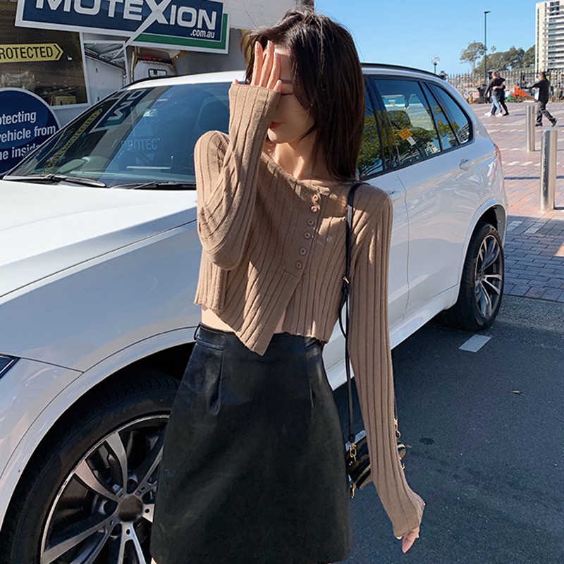 Áo khoác Cardigan dệt kim cổ tròn phong cách Hàn Quốc