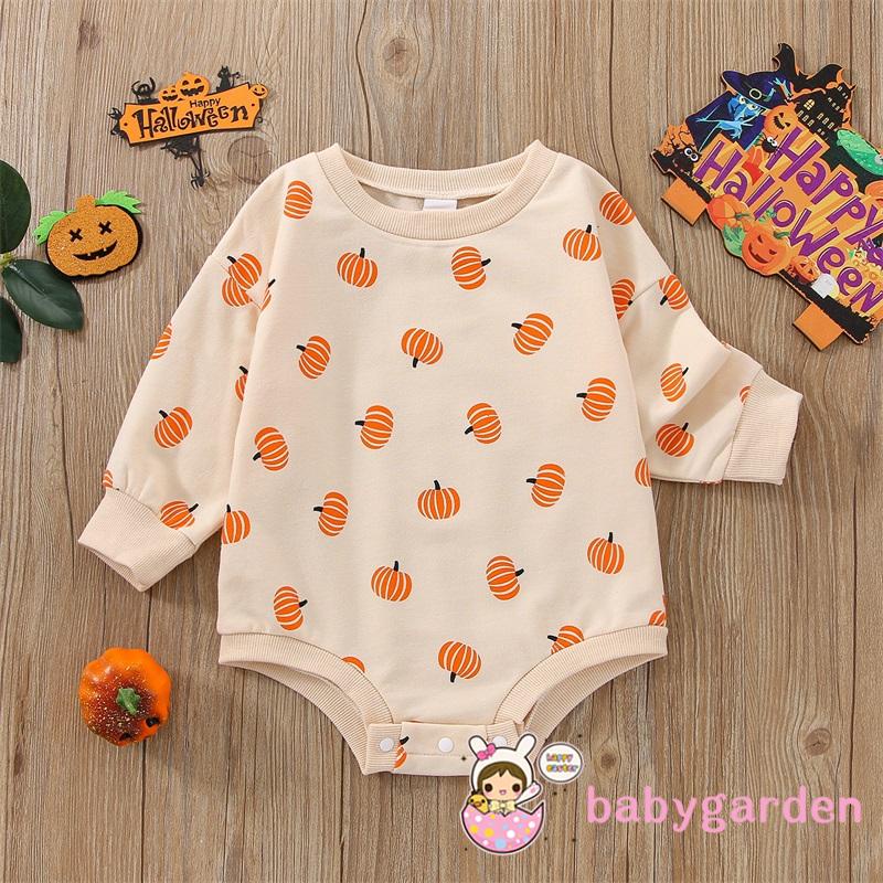 Áo Liền Quần Tay Dài In Hình Ma / Bí Ngô / Bí Ngô / Đèn Lồng Cho Bé 0-24 Tháng Tuổi