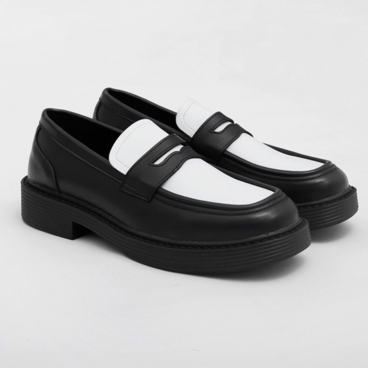 Giày lười đốc, giày penny loafer đế cao, khâu đế phối màu thời trang