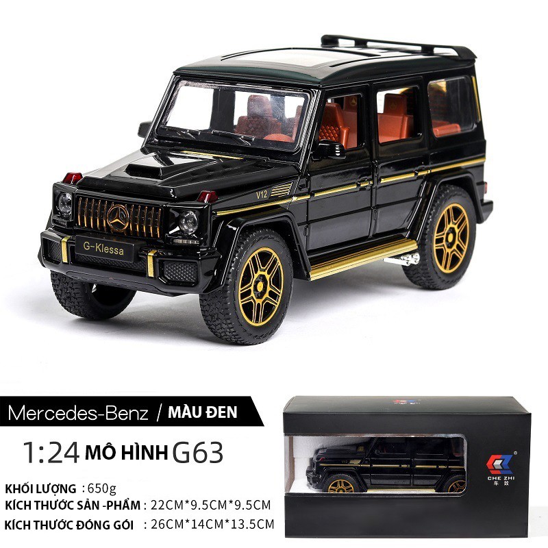 Mô hình xe ô tô Mercedes Benz AMG G63 tỷ lệ 1:24 khung hợp kim mở full cửa có âm thanh đèn xe