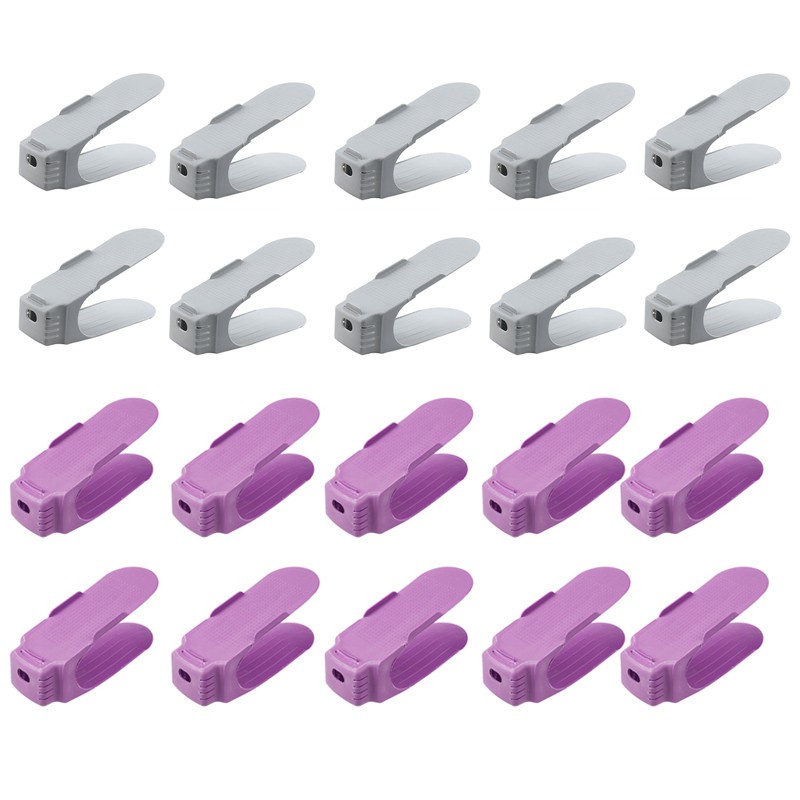10 Pack Adjustable Holder Stack Shoes Organizer Saver Plastic -Gray