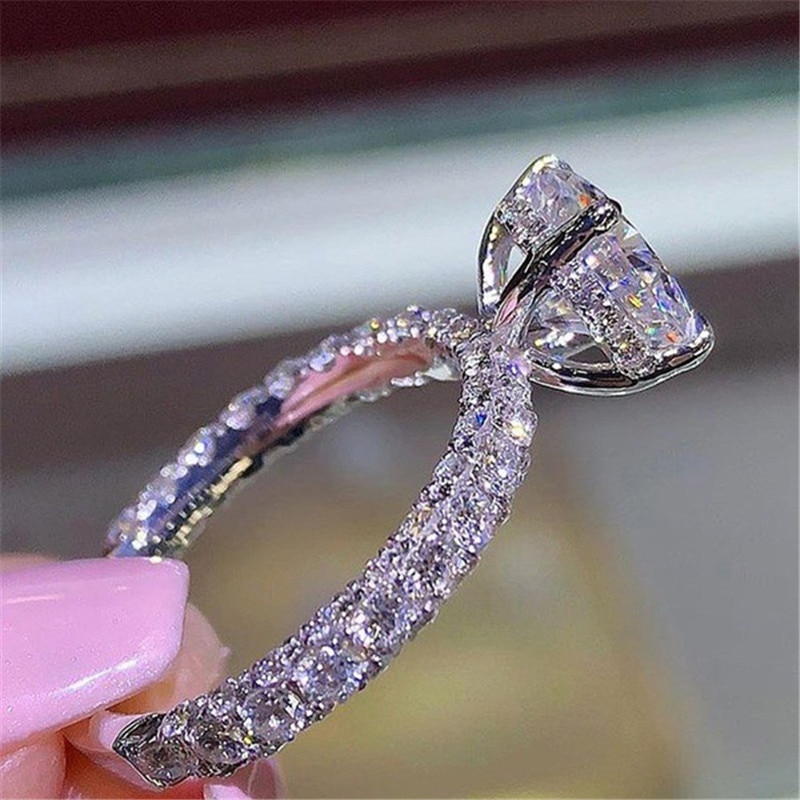 Thời Trang Nhẫn Đính Đá Zircon Màu Bạc Aaa Sang Trọng Cho Nữ