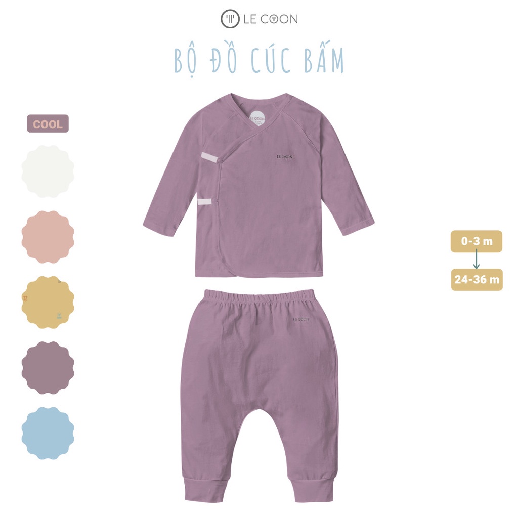 LE COON Bộ quần áo dài tay lecoon cúc chéo cho bé cotton 100% vải mỏng (LC0601)