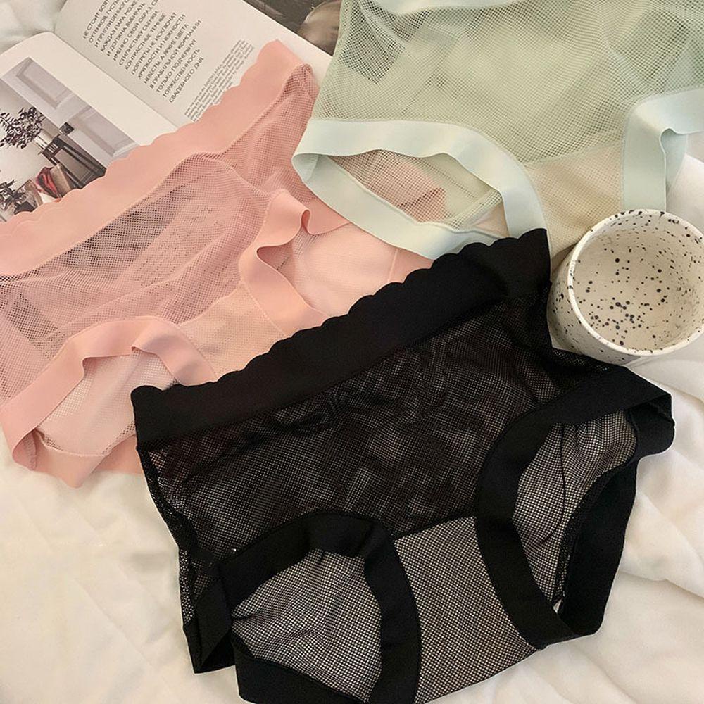 OCEANMAP Quần Lót Cotton Lưng Vừa Phối Lưới Thoáng Khí Thời Trang Quyến Rũ Cho Nữ