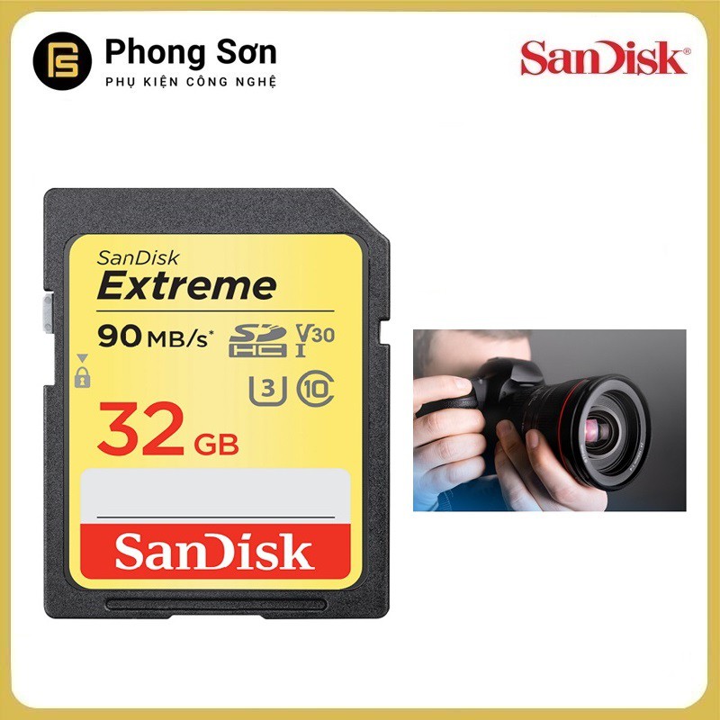 Thẻ nhớ SDHC SanDisk Extreme 32GB Class 10 UHS1-U3 90MB/s (Vàng)