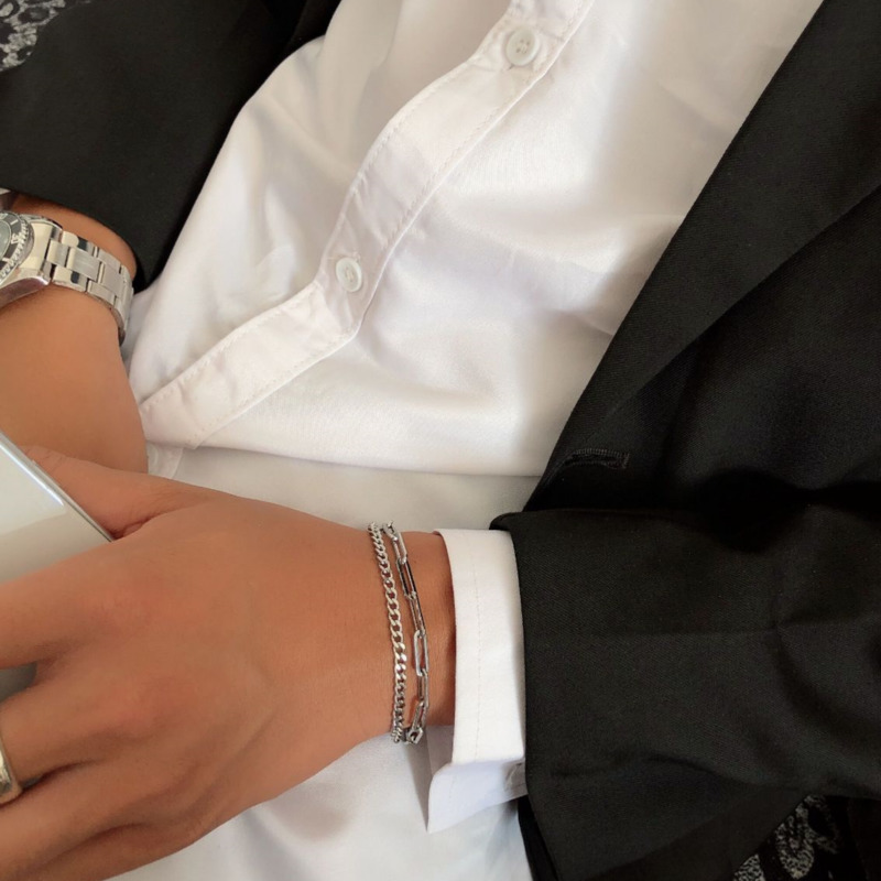 Vòng Tay Hai Lớp Bằng Thép Titan Phong Cách Đường Phố 19463