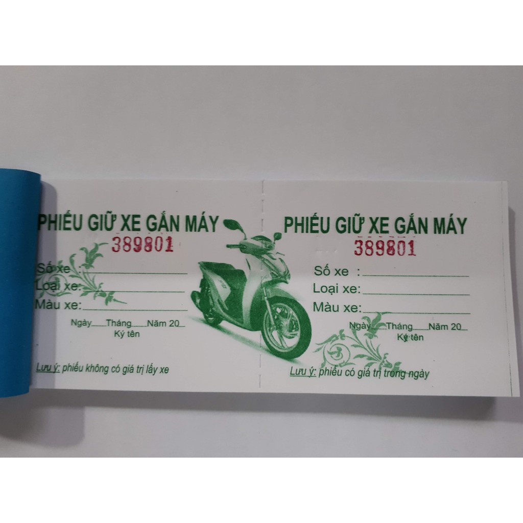 Bộ 10 cuốn vé gửi xe gắn máy