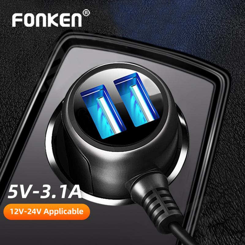 Tẩu sạc xe hơi Fonken 3.5M 5V 3.4A có 2 cổng Micro USB cho Camera DVR GPS đầu vào DC 8V-36V