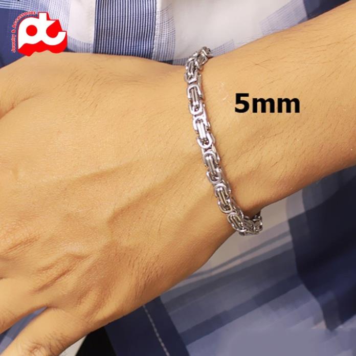 Lắc tay titan nam cao cấp đẹp sang trọng thép không gỉ kiểu ziczac vuông PT JEWELRY kích cỡ 9mm màu trắng PTLTNA78