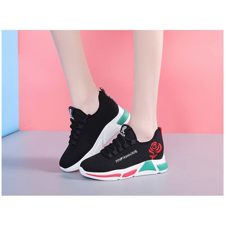 Giày sneaker nam nữ độn đế trơn XY-001 hoa hồng mẫu mới 2020 (Đen-Trắng) | WebRaoVat - webraovat.net.vn