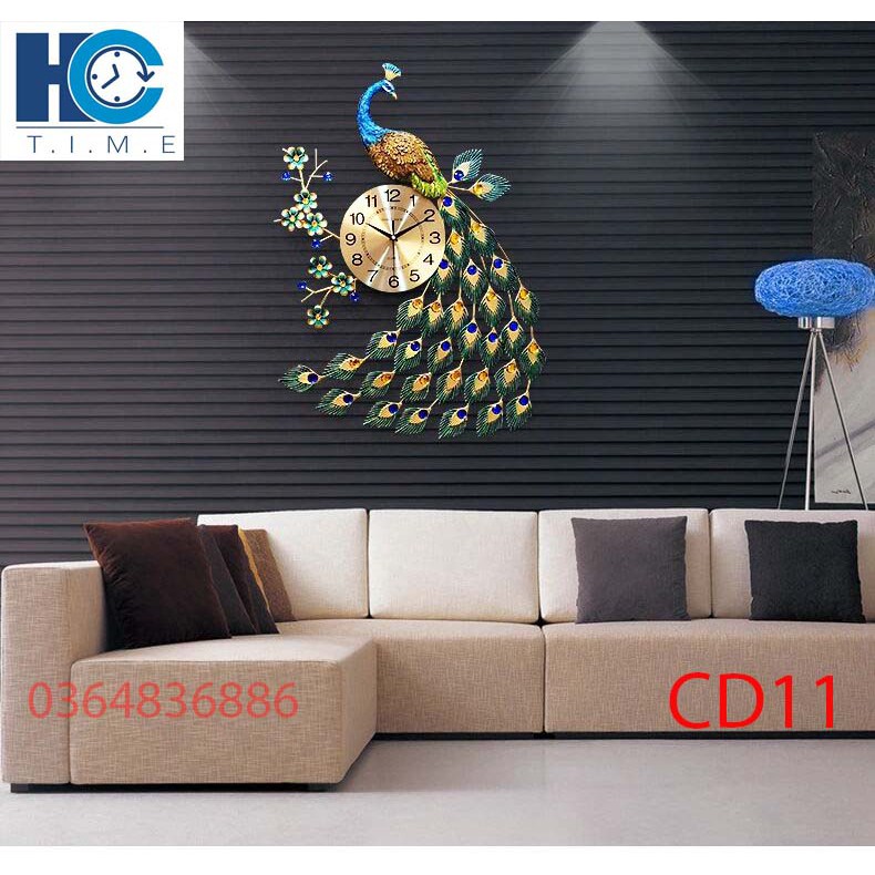Đồng hồ treo tường trang trí chim công CD11 kích thước 80x60 cm