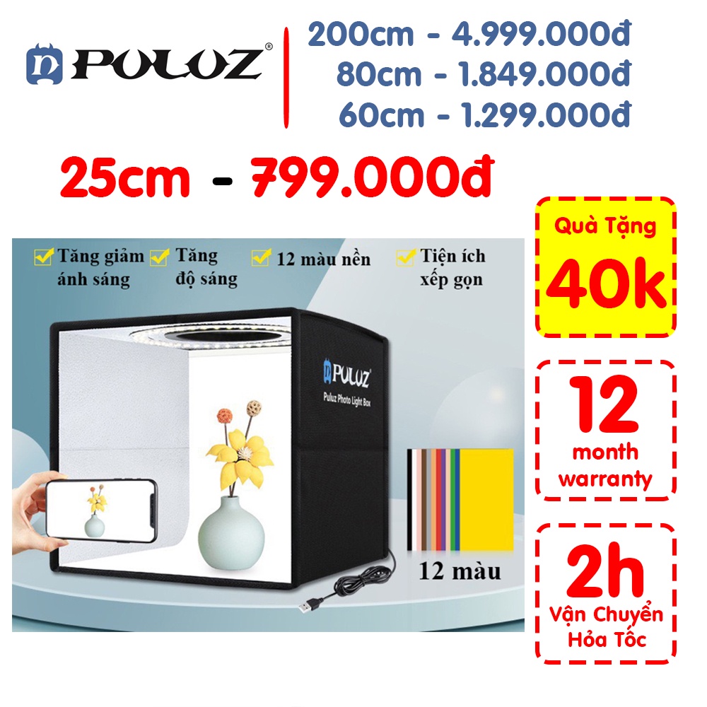 Hộp chụp ảnh sản phẩm Puluz 25cm Có vòng đèn led 3 màu 96 bóng siêu sáng Tiết kiệm không gian Puluz Việt Nam