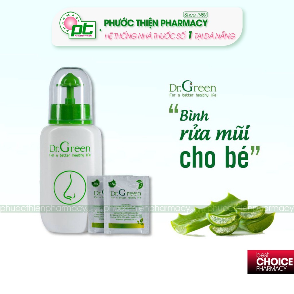 Bình rửa mũi xoang muối biển nha đam Dr Green - Bộ dụng cụ Docter green, Dr. green rửa mũi cho bé