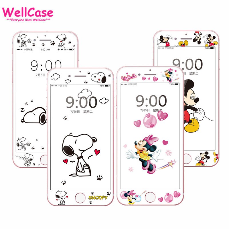 Kính Cường Lực Viền Mềm In Hình Hoạt Hình Snoopy Cho Iphone 6 7 8 6plus 8plus Tempered Glass Film