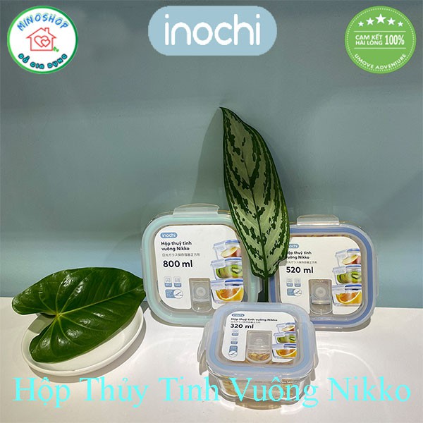 [3 Size] Hộp Đựng Thực Phẩm Thủy Tinh Vuông Nikko, Hộp Bảo Quản Thực Phẩm Vuông Inochi Cao Cấp | BigBuy360 - bigbuy360.vn