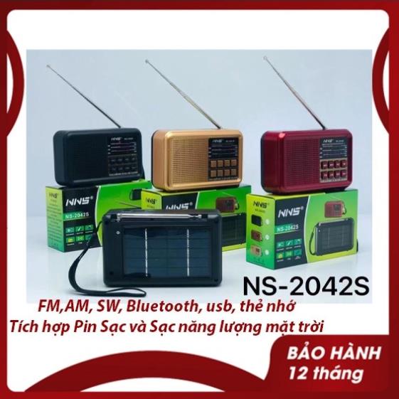 Đài Radio Cổ Năng Lượng Mặt Trời NNS NS-2042S kết nối bluetooth, Nghe solo TWS, nghe thẻ nhớ, USB, FM, AM, SW - BH 1 năm