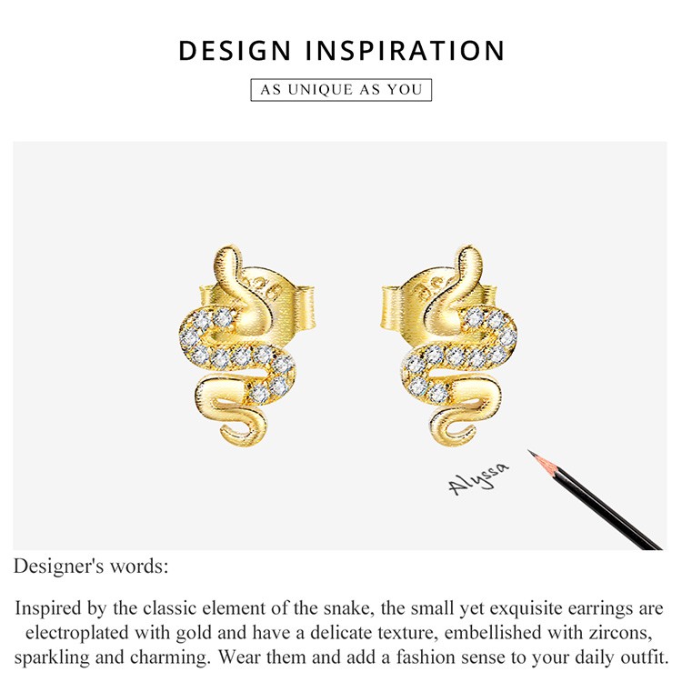 Cặp khuyên tai Bamoer BSE526 bằng bạc 925 hình rắn đính đá zircon thời trang cho nữ