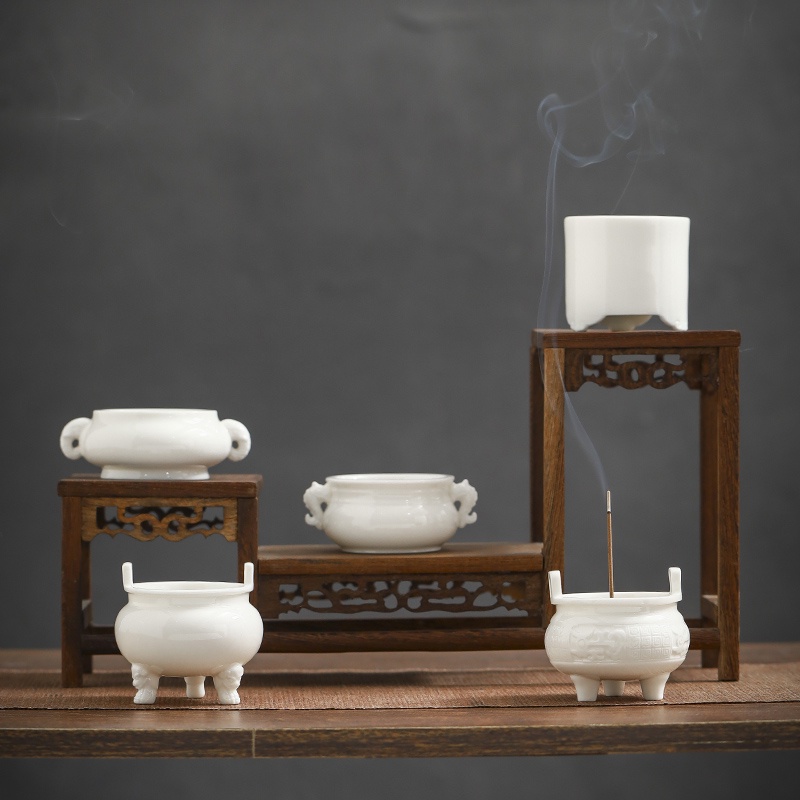 Lư hương gốm sứ Thắp mini tặng kèm đốt gỗ đàn Giá để bàn trà