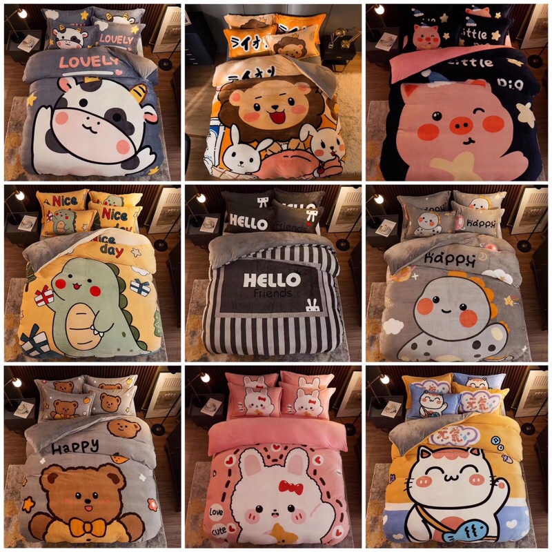 Ga Nỉ Nhung ❤️ Bộ Chăn Ga Gối Nỉ Nhung Hình 3D Nhiều Mẫu Mới 2021 dày ấm phong cách Hàn Quốc nhập khẩu cao cấp