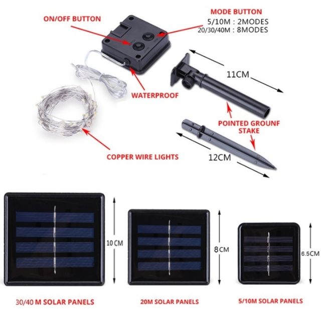 • HCM •Dây Đèn LED Đom Đóm Fairy Light 12/22/32/42M Năng Lượng Mặt Trời