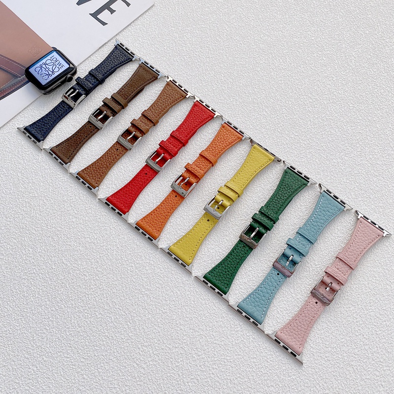 Dây đeo bằng da màu trơn thích hợp cho đồng hồ thông minh Apple Watch 6 SE 5 4 3 38mm 40mm 42mm 44mm