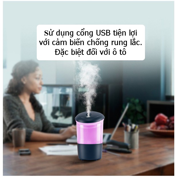 <Hãng Ellestfun> Máy khuếch tán tinh dầu USB chống sốc, chuyên dùng cho ô tô, văn phòng, BH 6 tháng