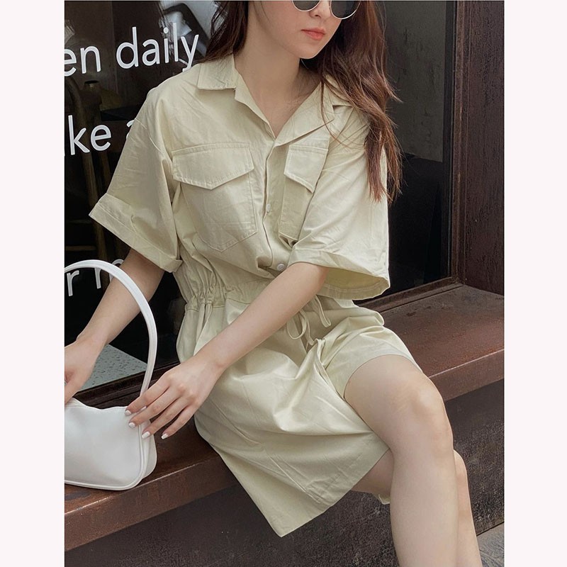 Jumpsuit Short Ống Rộng Chất Cotton Hàn M564