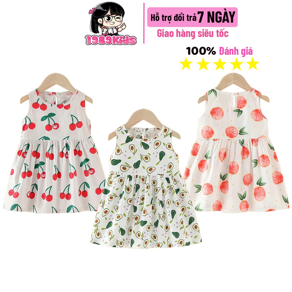 Váy Cho Bé Gái Từ 1 Đến 8 Tuổi Chất Cotton Sát Nách Thoáng Mát Hình In Hinh Hoa Quả Đáng Yêu