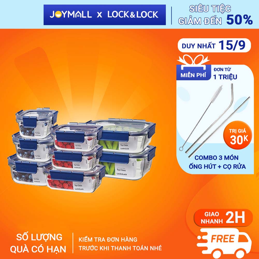 Hộp thuỷ tinh Lock&Lock chịu nhiệt nhiều size - Hàng chính hãng dùng được lò vi sóng - JoyMall