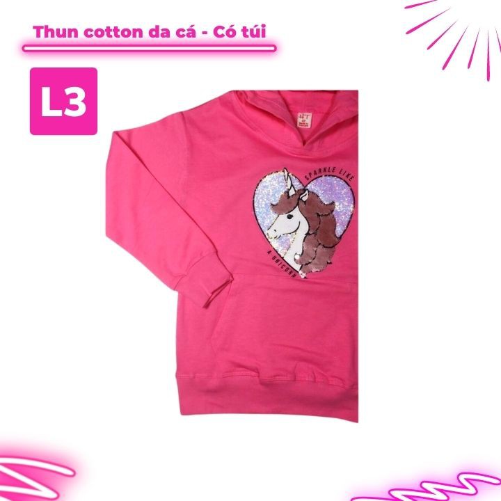 [HOODIE] Áo Khoác Bé Gái Hình Pony kết kim sa từ 8-51kg- Phong cách hoodie-mặc ấm ngày se lạnh. Chất thun mát mịn