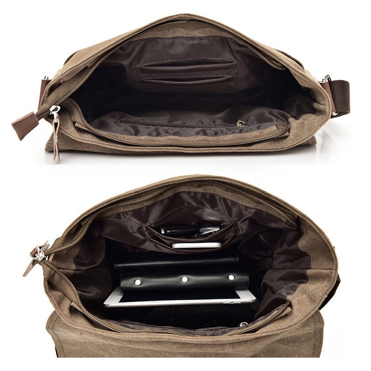 Túi Nam Đeo Chéo Thời Trang ZACHI Vải Canvas Đựng Laptop Macbook 13 inch Màu Đen/Nâu T19