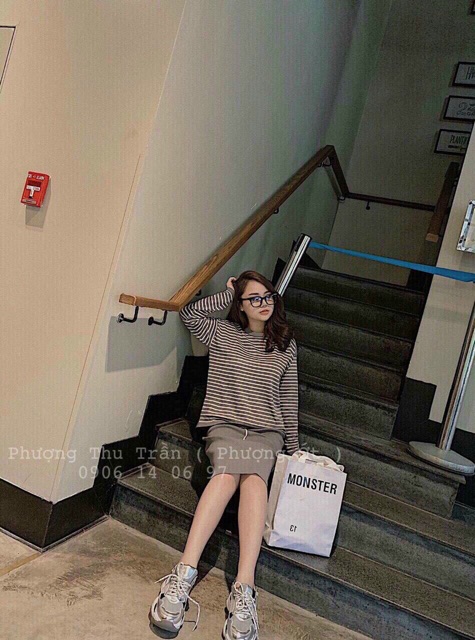 Áo Len Kẻ Mix Chân Váy