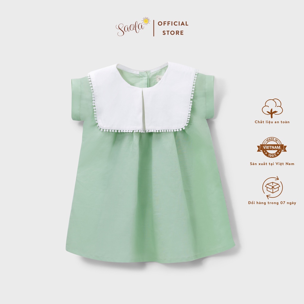 Váy Bé Gái BabyDoll Cổ Vuông Viền Ren Chất Liệu Linen - ALULA DRESS - DRL003 - SAOLA KIDS CLOTHING