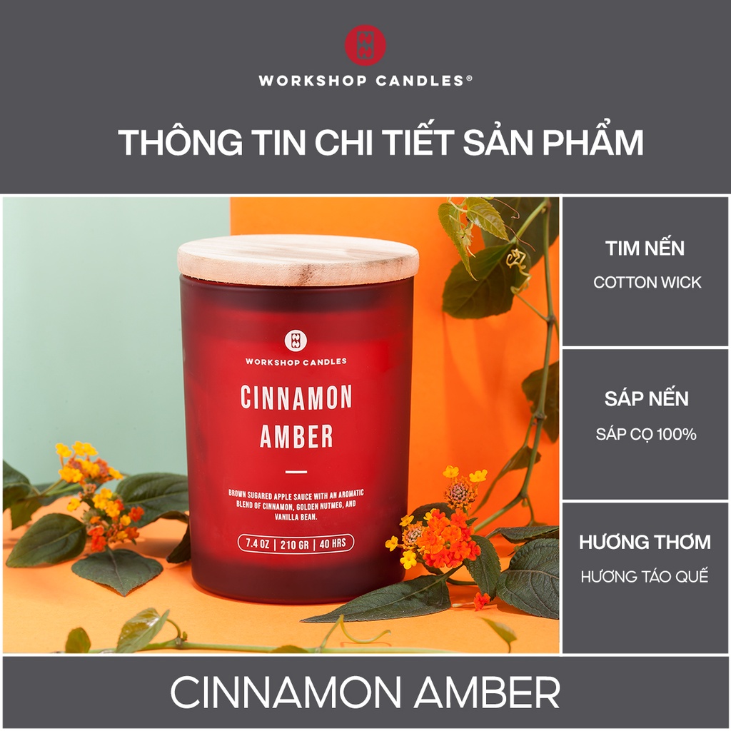 Nến thơm Cinnamon Amber Workshop Candles H&amp;H Home 8 oz hương táo quế trầm ấm