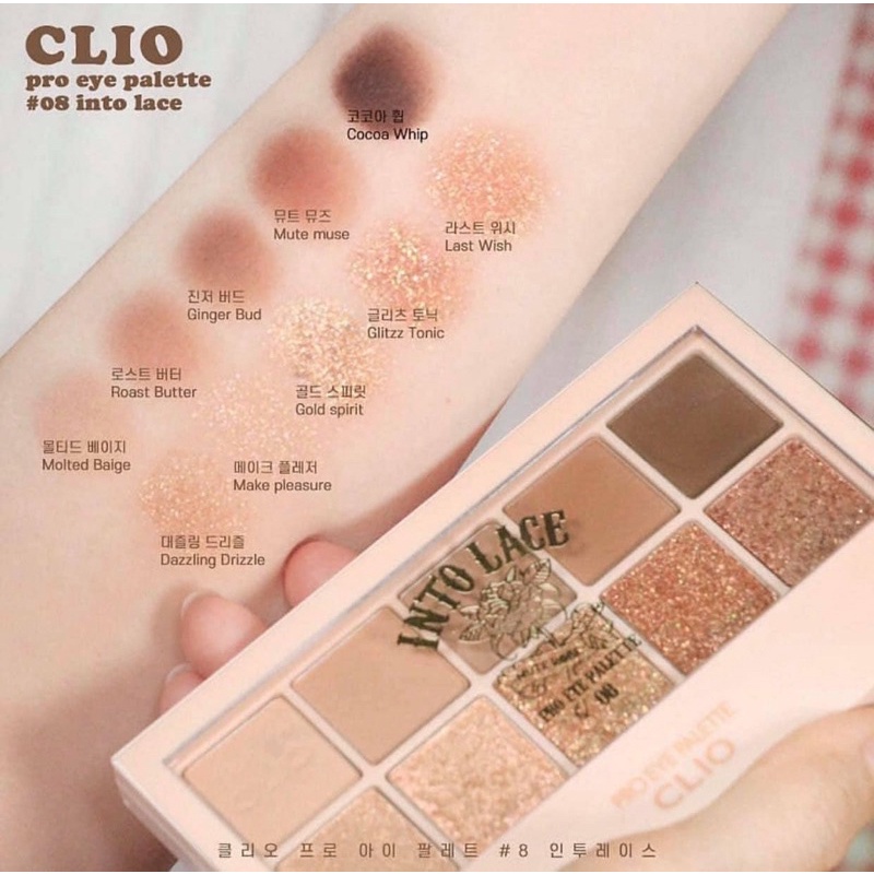 Có kèm cọ mắt - Bảng phấn mắt CLIO màu số 08 Into Lace Eye Palette tone cam nâu ấm